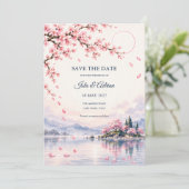 桜の湖のウェディング セーブ・ザ・デート 招待状 (スタンド正面)