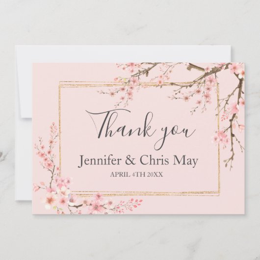 桜の結婚式のお礼カード サンキューカード (正面)