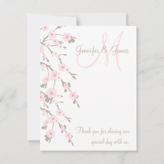 桜の結婚式のサンキューカードの前部 サンキューカード (裏面)