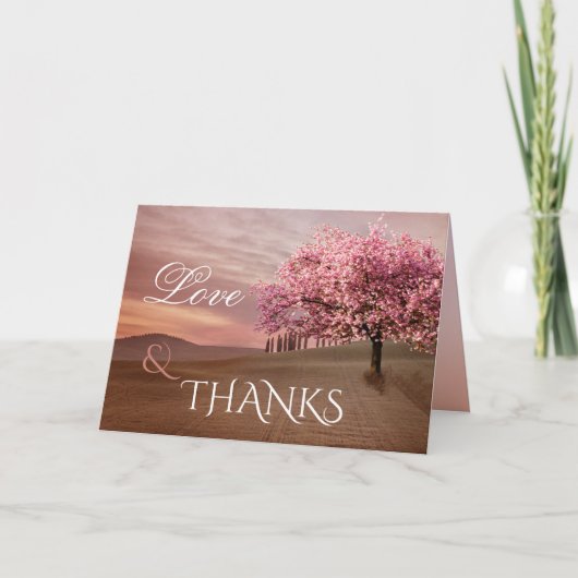 桜の結婚式の写真の感謝カード サンキューカード (正面)