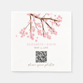 桜の結婚式フォトアップロードQRコード スタンダードカクテルナプキン