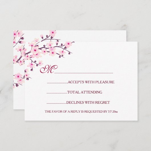 桜の結婚式 ピンク 白 RSVP 招待状 (正面/裏面)