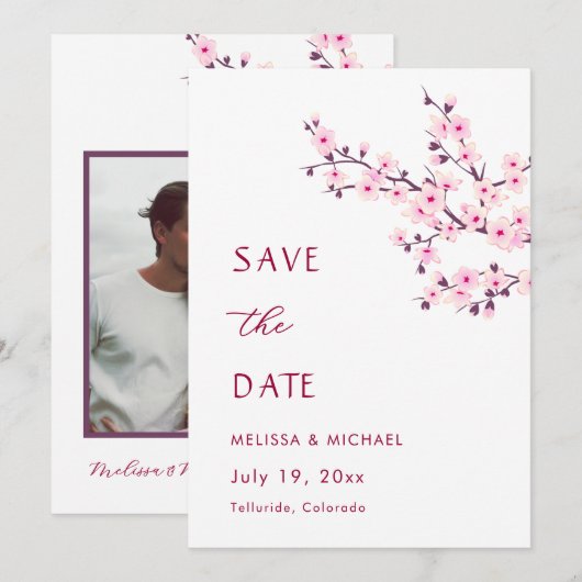 桜の結婚式 結婚記念日 セーブザデート (正面/裏面)