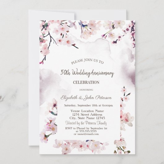 桜の結婚記念日 招待状 (正面)