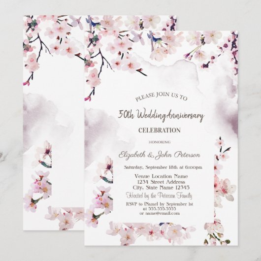 桜の結婚記念日 招待状 (正面/裏面)