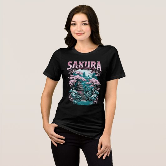 桜の聖域 日本庭園 トライブレンドＴシャツ (正面全面)