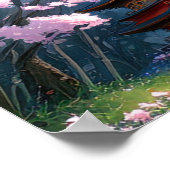 桜の聖域：木造の寺院 ポスター (角)