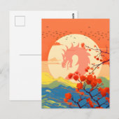 桜の自然の山のドラゴン ポストカード (正面/裏面)