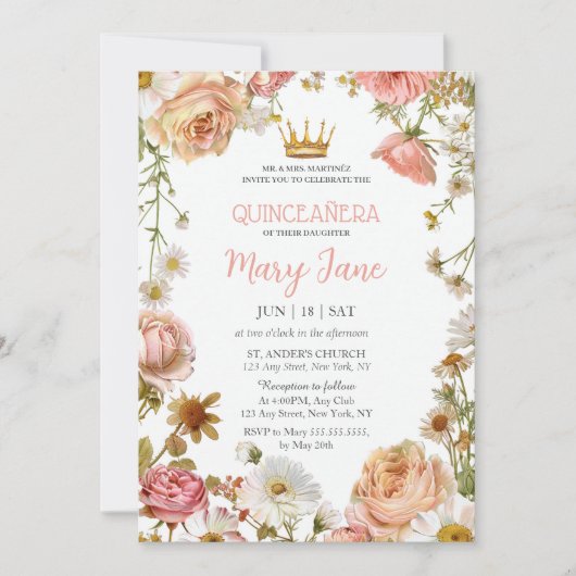 桜の花が咲き、蝶が舞う 15歳の誕生日 招待状 (正面)