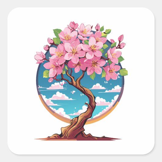 桜の花が咲く スクエアシール (正面)