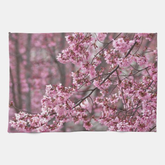 桜の花が舞い散る ピンク キッチンタオル (横)
