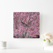 桜の花が舞い散る ピンク スクエア壁時計 (ホーム)