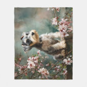 桜の花とシュナウザーの子犬 フリースブランケット (正面)