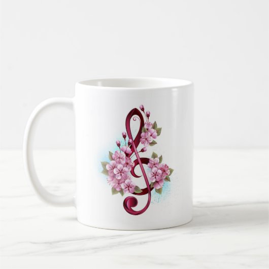 桜の花とト音記号の音符 コーヒーマグカップ (左)