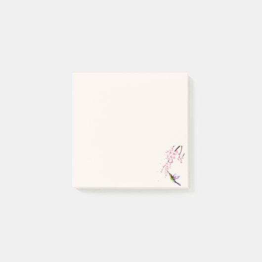 桜の花とハチドリの付箋 ポストイット (正面)