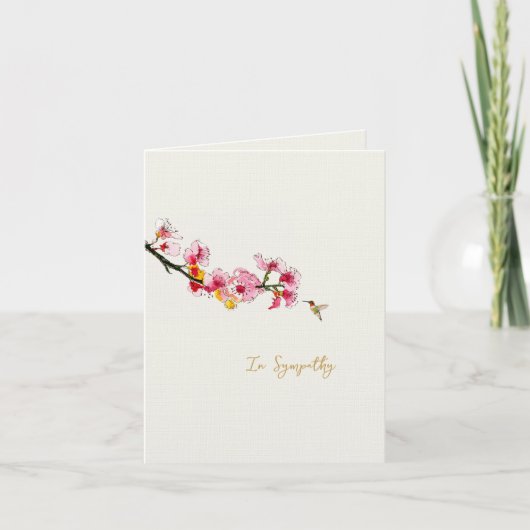 桜の花とハチドリの同情カード サンキューカード (正面)