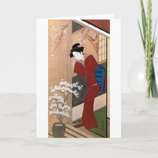 桜の花と女, 春章 Cherry Blossoms and a Woman, Shunsho カード (正面)