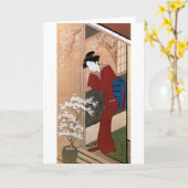 桜の花と女, 春章 Cherry Blossoms and a Woman, Shunsho カード (黄色い花)