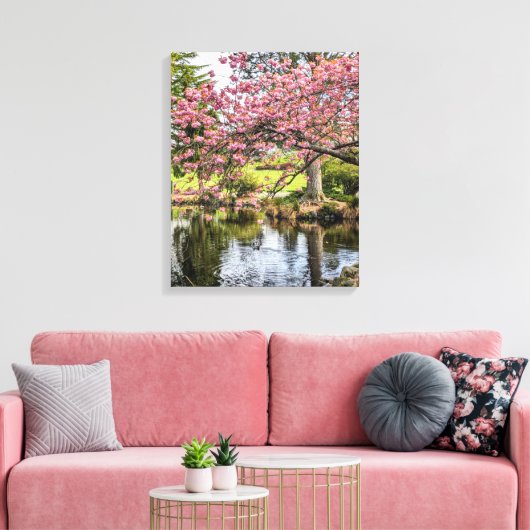 桜の花と池の写真 キャンバスプリント (インサイチュ (リビング))