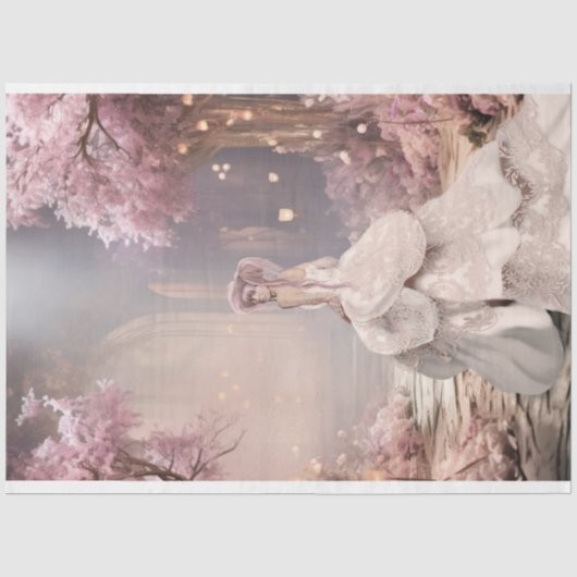桜の花と白いドレスの女性 ポートレートアート 薄葉紙 (正面)