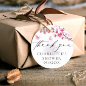 桜の花と蝶の感謝ピンク ラウンドシール