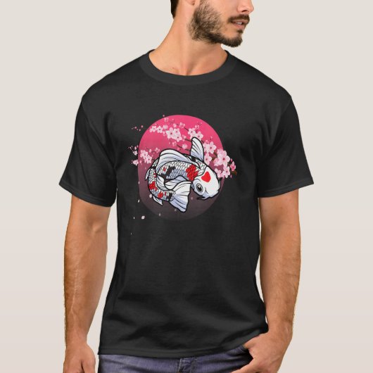 桜の花と鯉の禅水の魚の池Ga Tシャツ (正面)