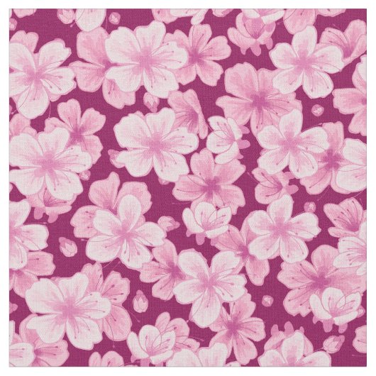 桜の花のイラストレーション ファブリック (クローズアップ)