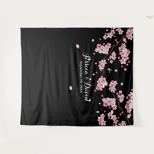 桜の花のエレガントな花のウェディングバックドロップ タペストリー (正面(横))
