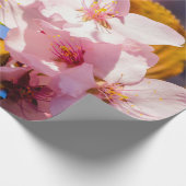 桜の花のグループ、ソフトピンク、青の背景 ラッピングペーパー (角)