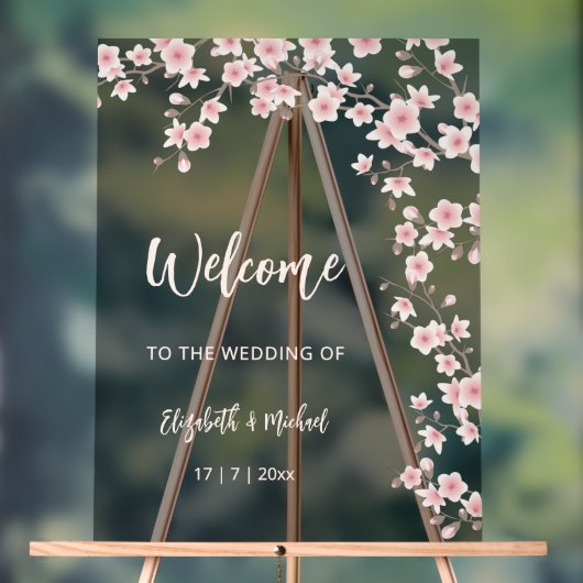 桜の花のピンクとブラックの結婚式 アクリルサイン (ニュートラル)