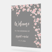 桜の花のピンクとブラックの結婚式 アクリルサイン (傾斜)