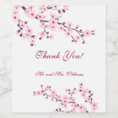 桜の花のピンクと白のウェディングカスタム感謝 ワインラベル (シングルラベル)