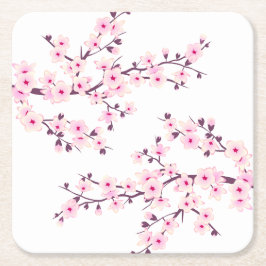 桜の花のピンクと白 スクエアペーパーコースター