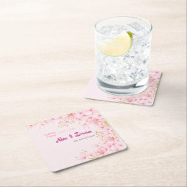 桜の花のピンクのカスタムデザイン スクエアペーパーコースター