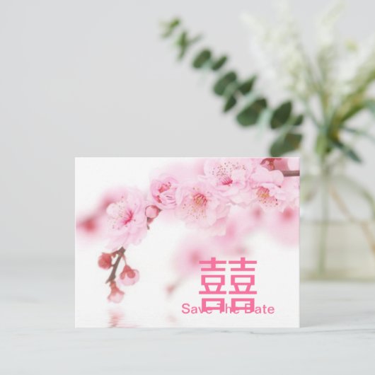 桜の花のピンクのサクラブライダルシャワー 案内ポストカード (スタンド正面)