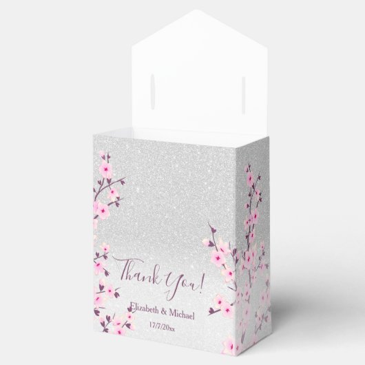 桜の花のピンクのシルバーグリッターカスタムウェディング フェイバーボックス (オープン)