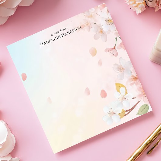桜の花のピンクの名前入りメモ帳 ノートパッド