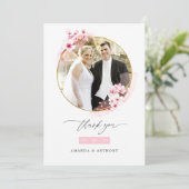 桜の花のピンクの春の結婚式フォト サンキューカード (スタンド正面)