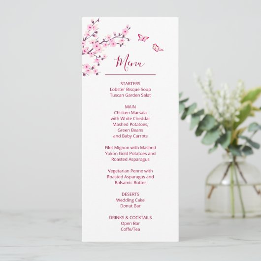 桜の花のピンクの白いウェディング    招待状 (スタンド正面)