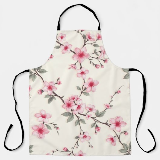 桜の花のピンクの花柄 春 エプロン (正面)