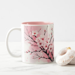 桜の花のマグカップ | 上品なピンクの水彩画 ツートーンマグカップ