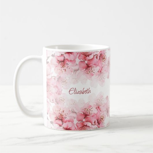 桜の花のモノグラムマグカップ お名前入り コーヒーマグカップ (左)