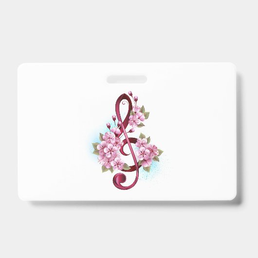 桜の花の付いた音楽のト音記号の音符 バッジ (正面)