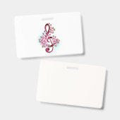 桜の花の付いた音楽のト音記号の音符 バッジ (正面＆裏面)