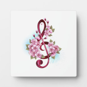 桜の花の付いた音楽のト音記号の音符 フォトプラーク