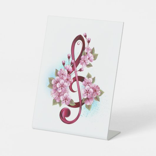 桜の花の付いた音楽のト音記号の音符 台座サイン (正面)