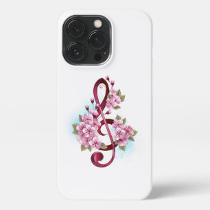 桜の花の付いた音楽のト音記号の音符 iPhone 13 PROケース