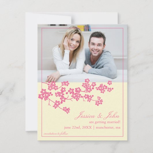 桜の花の写真招待状 セーブザデート (正面)