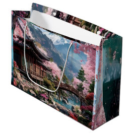 桜の花の和モダンゴールド ウェディングペーパーアイテム ラージペーパーバッグ