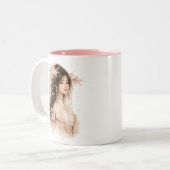 桜の花の婦人水彩マグカップ ツートーンマグカップ (正面左)